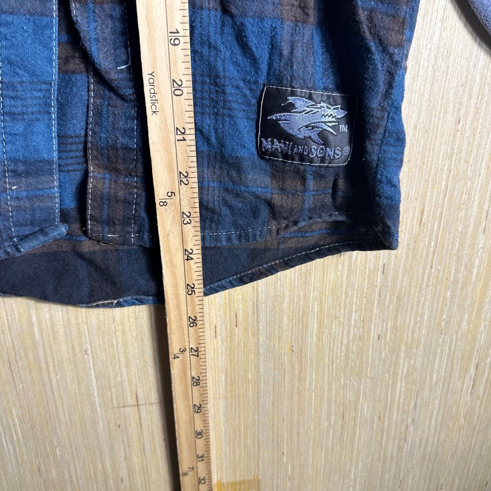 Vintage Maui and Sons Hooded Flannel Shirt Kids Small Blue 90s Plaid Mixed Media - Picture 9 of 12